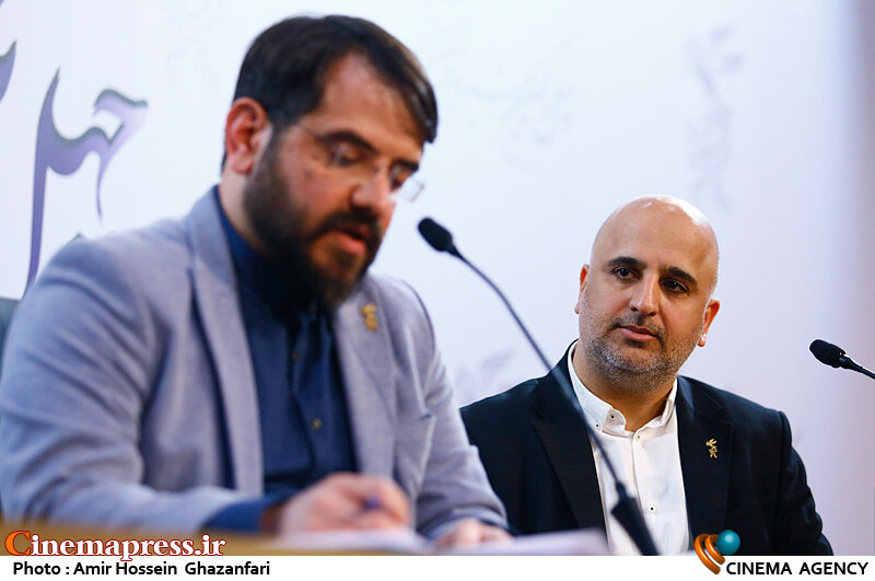 مجتبی امینی و مسعود نجفی در نشست اعلام نامزدهای چهل و یکمین جشنواره بین‌المللی فیلم فجر