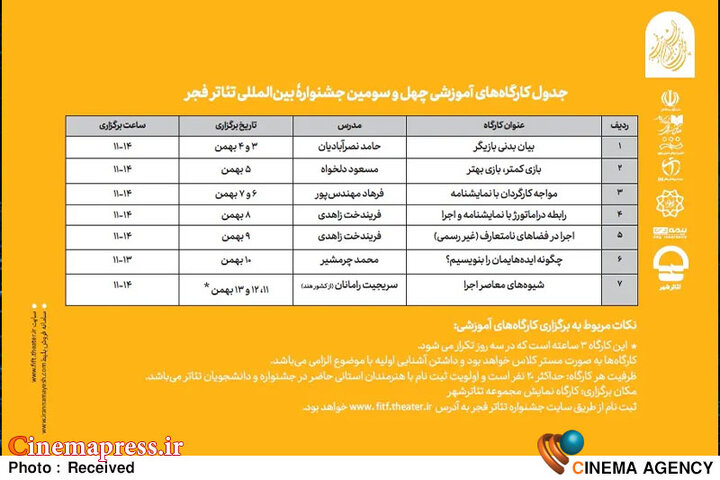 برگزاری ۷ کارگاههای آموزشی در جشنواره تئاتر فجر